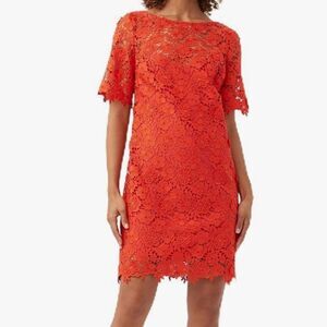 Trina Turk Dress Lace Crochet Orange Floral Wide Sleeve Sz 4